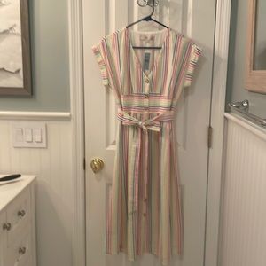 BNWT LOFT vibrant striped summer dress with belt, size 2P